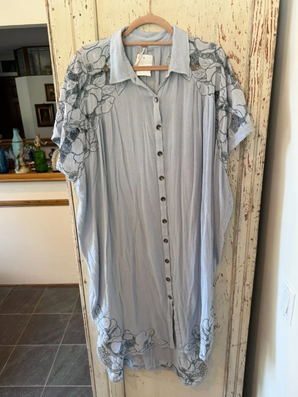 FREE PEOPLE CUT IT OUT EMBROIDERED SHIRT DRESS